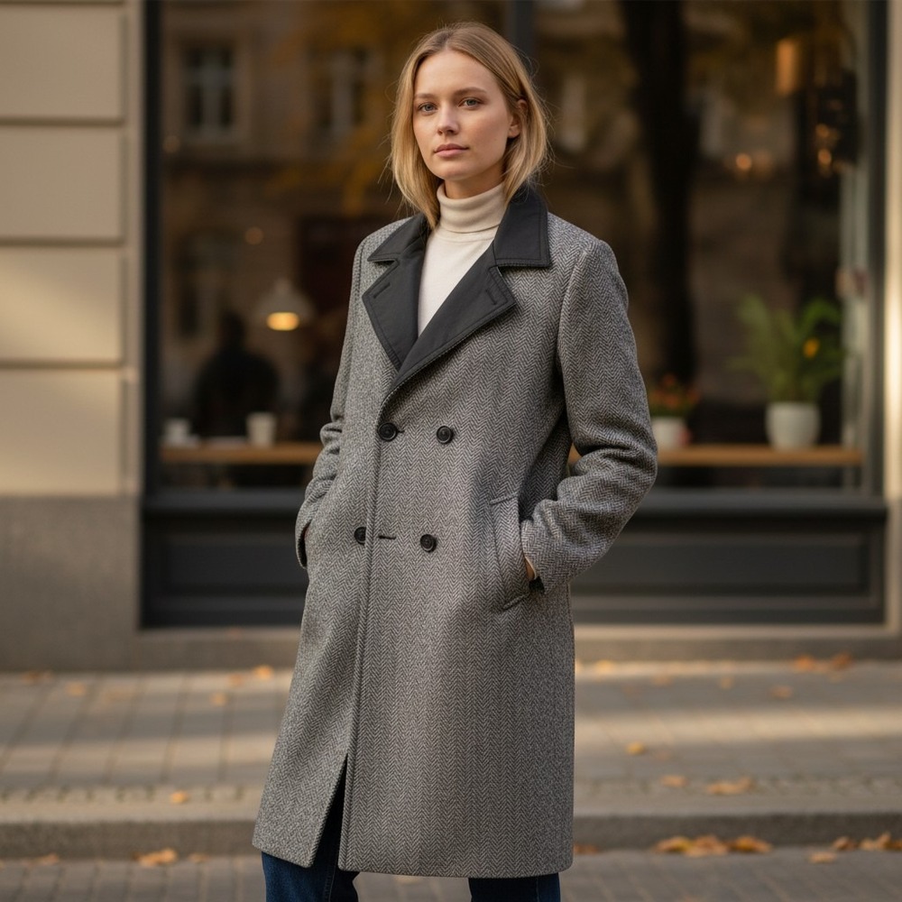 Aquascutum London Reversible‎ Trench Coat Womens 14 Grey Wool Charcoal Aqua 5